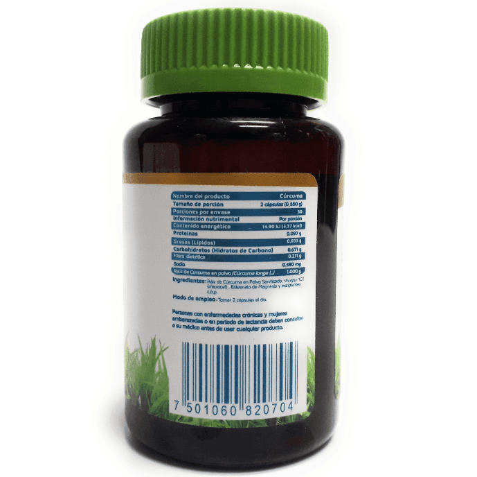 Suplemento Alimenticio, Cúrcuma, 60 cápsulas, Vidanat