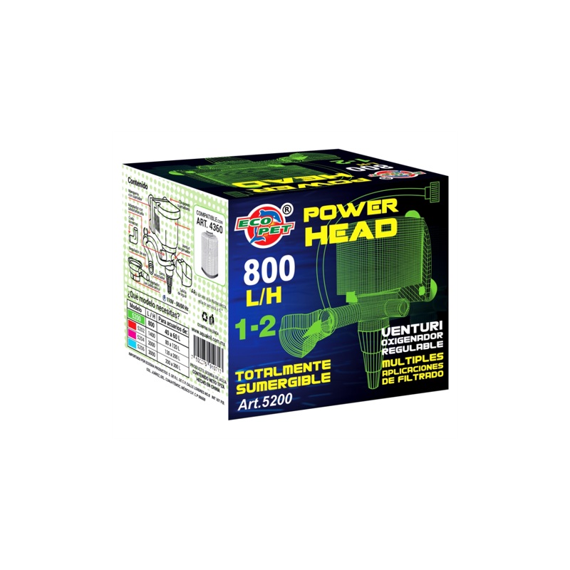 Cabeza De Poder 800 L/h Sumergible Acuarios 40-60 Litro 5200