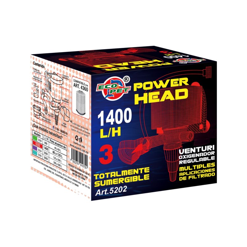 Cabeza De Poder 2000 L/h Sumergible Acuarios 120-200 L 5204