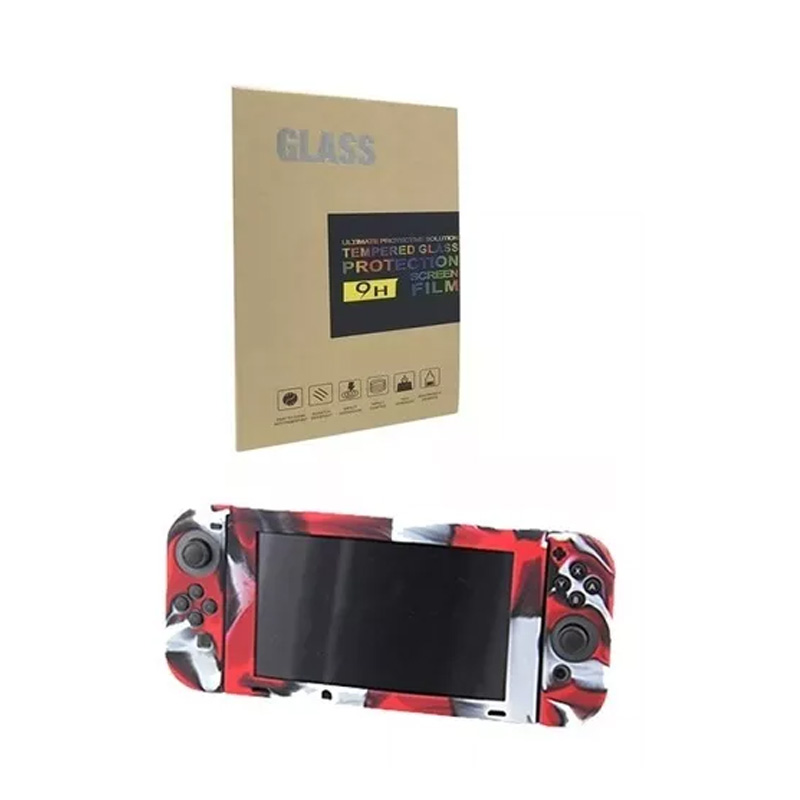 Combo Nintendo Switch Funda Camuflaje Roja Y Mica Templada