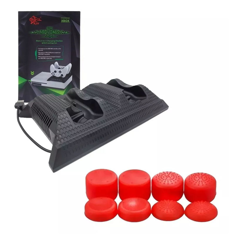 Xbox One S Base Enfriadora Cargadora + Gomitas Profesionales Rojas