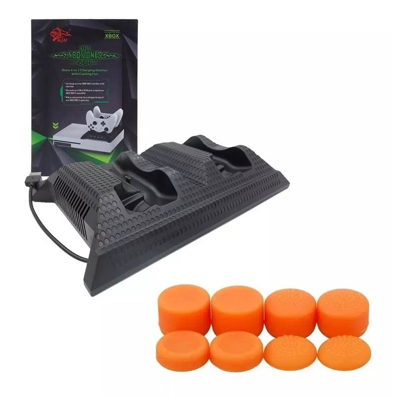Xbox One S Base Enfriadora Cargadora + Gomitas Profesionales Naranjas