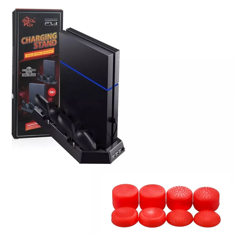 Ps4 Slim Base Vertical Enfriadora + Gomitas Profesionales Rojas