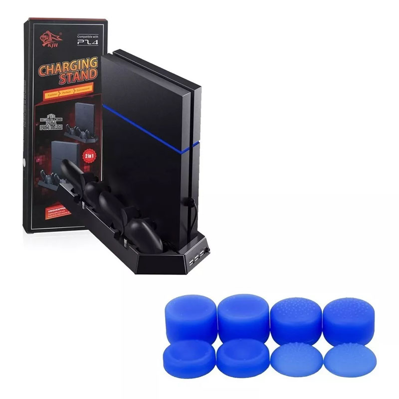 Ps4 Slim Base Vertical Enfriadora + Gomitas Profesionales Azules