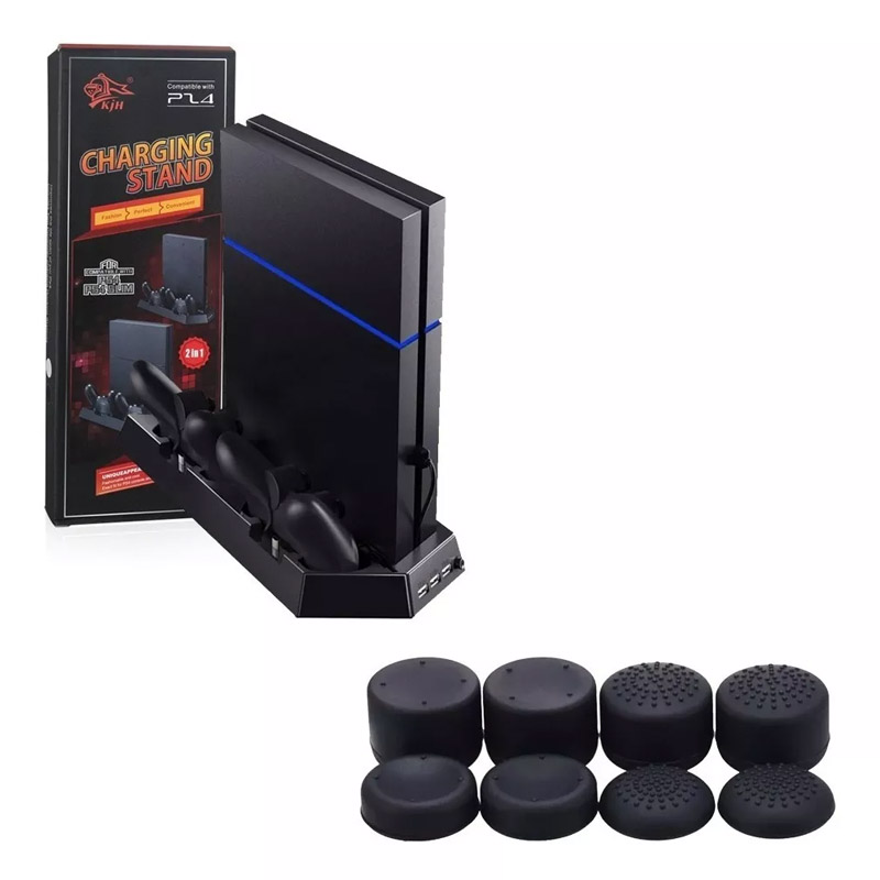 Ps4 Slim Base Vertical Enfriadora + Gomitas Profesionales Negras