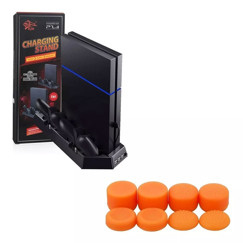 Ps4 Slim Base Vertical Enfriadora + Gomitas Profesionales Naranjas