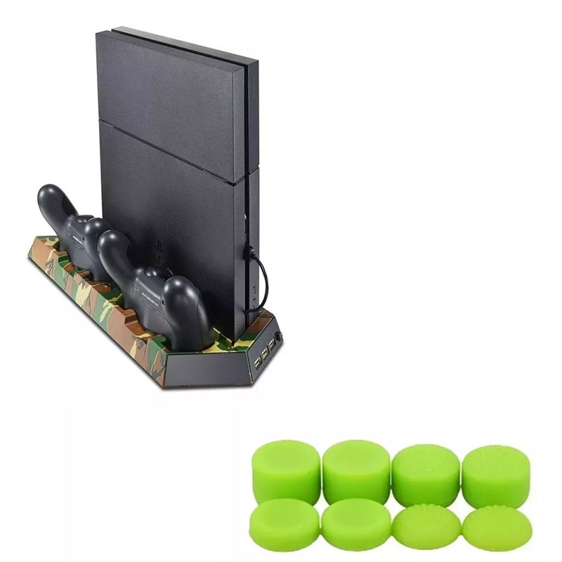 Ps4 Base Vertical Enfriadora 2 Puertos Carga + Grips Pro Verdes