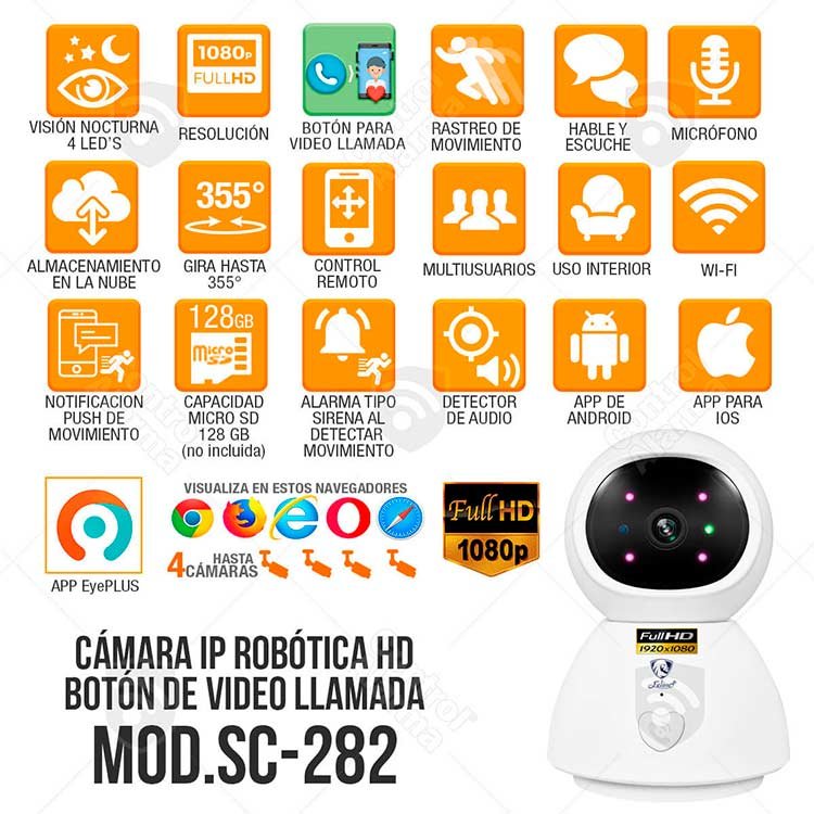 Camara Wifi Ip 1080p Nube Boton Video Llamada Rastreo Movimiento 