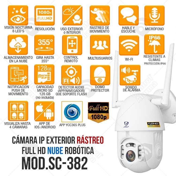 Camara Wifi Ip Domo Exterior Nube 2mpx Auto Seguimiento 355 grados Seguridad Video Vigilancia Dvr 128gb