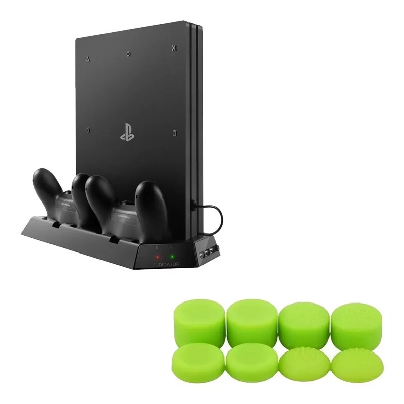 Ps4 Pro Base Vertical Enfriadora 2 Puertos Carga + Grips Pro Verdes