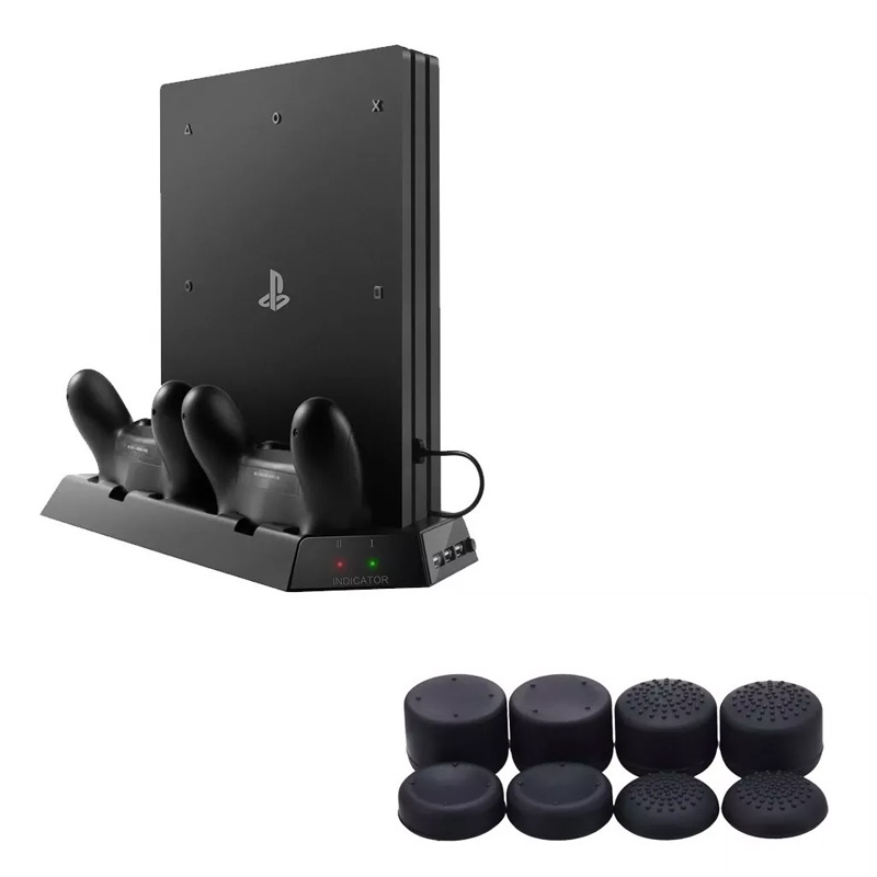 Ps4 Pro Base Vertical Enfriadora 2 Puertos Carga + Grips Pro Negras