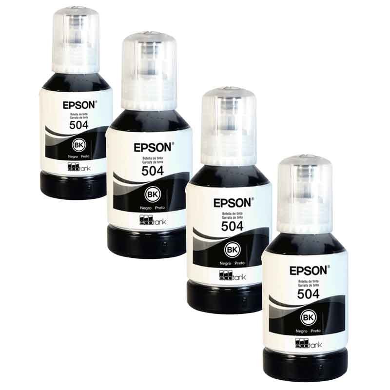 Kit 4 Botellas Tinta EPSON T504 L4150 Negro L4160 L6161 L6171 L6191 