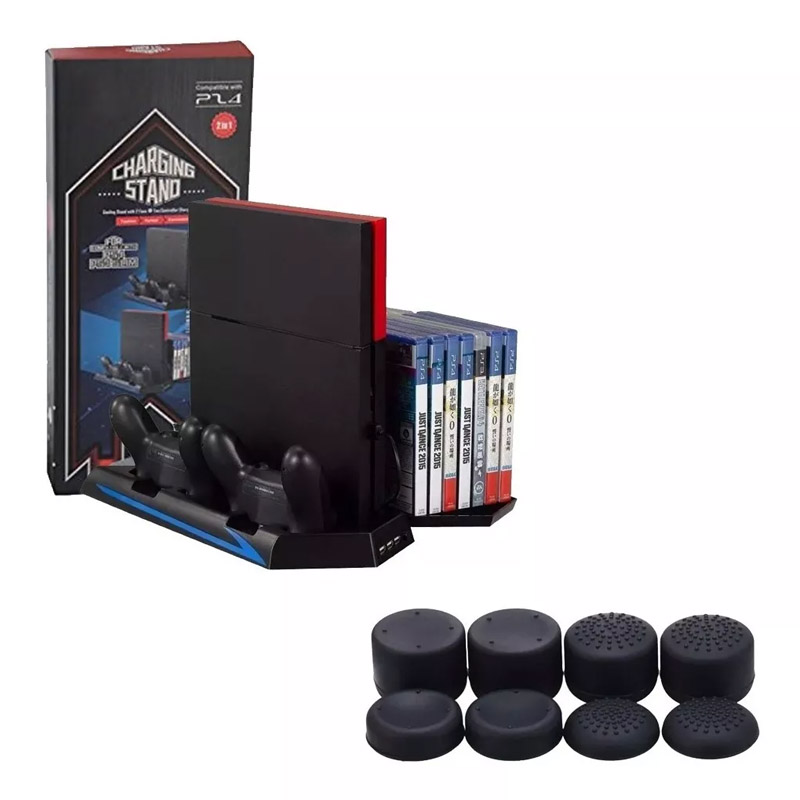 Ps4 Slim Base Enfriadora Apoya Juegos (Negra) + Grips Pro Negros