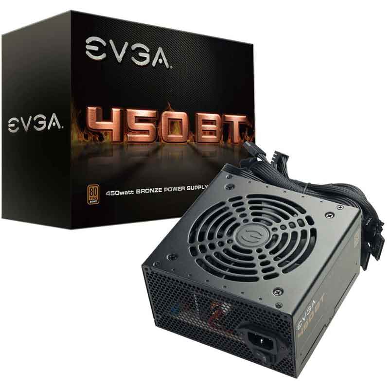 Fuente de Poder PC 450W Gamer EVGA 80 Plus Bronze 100-BT-0450-K1