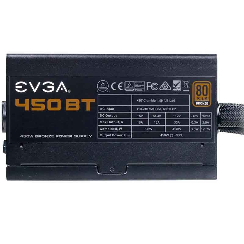 Fuente de Poder PC 450W Gamer EVGA 80 Plus Bronze 100-BT-0450-K1