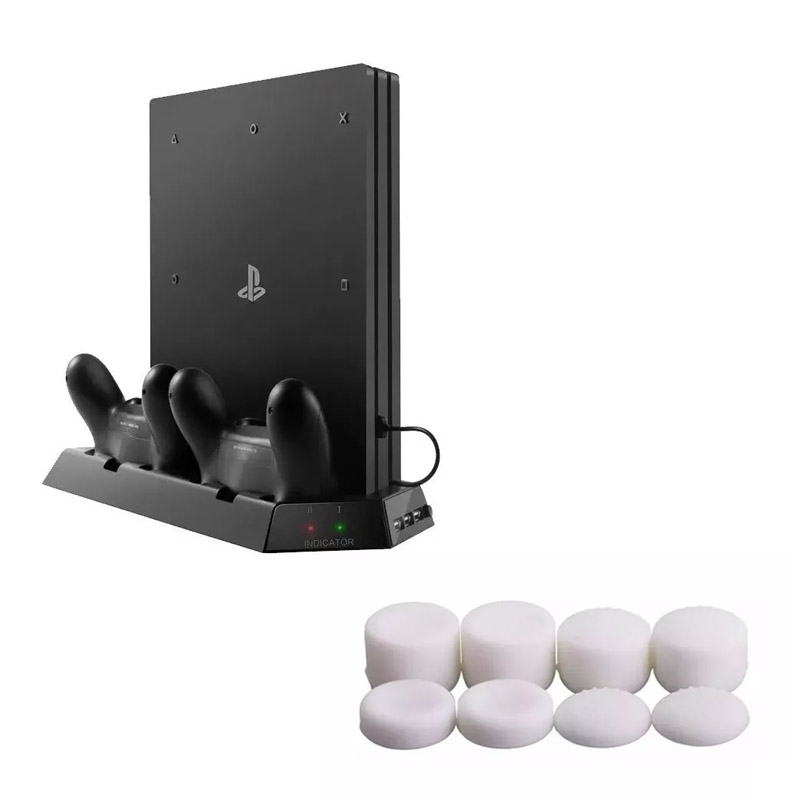 Ps4 Pro Base Vertical Enfriadora 2 Puertos Carga + Grips Pro Blancas