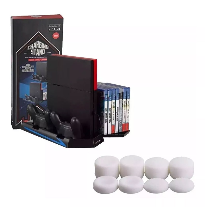 Ps4 Slim Base Enfriadora Apoya Juegos + Grips Pro Blancas