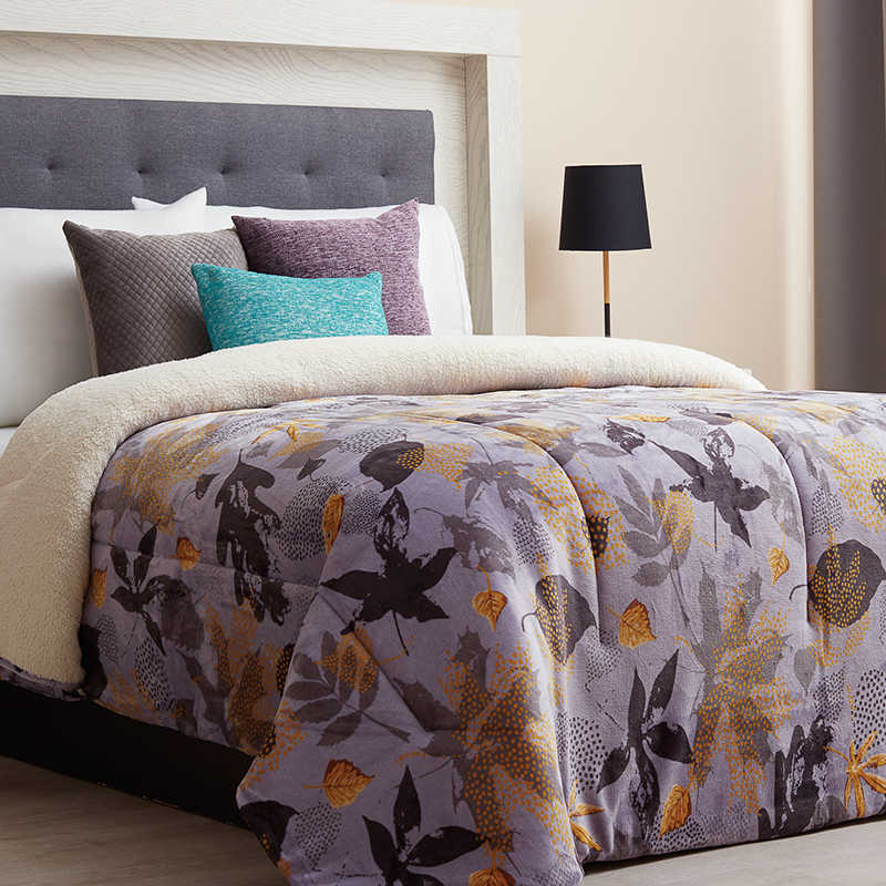 Cobertor De Borrega King Size Morado Estampado Floral  Gold Elefantito Hogar