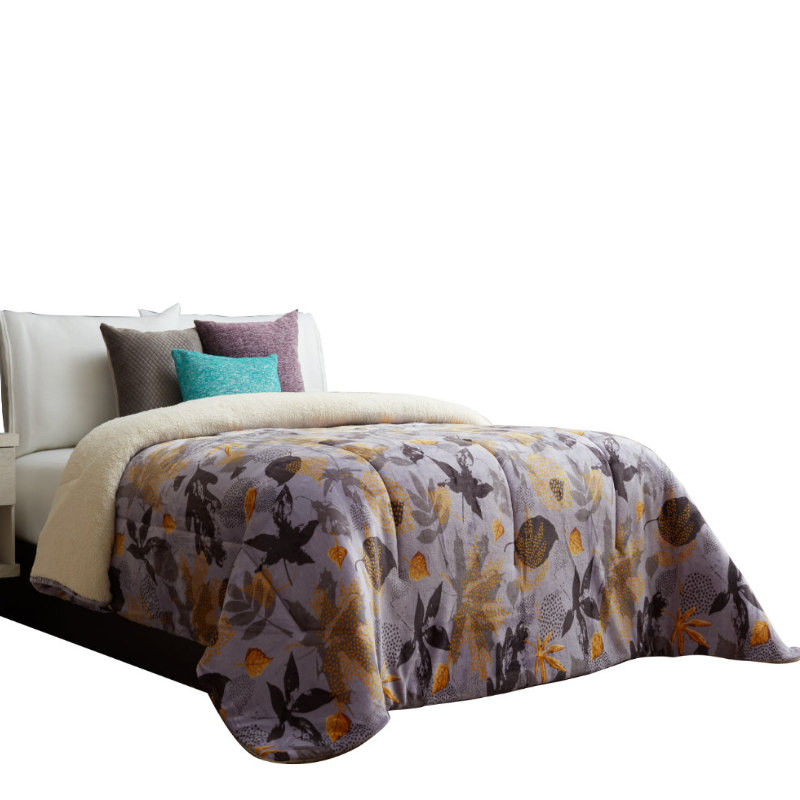 Cobertor De Borrega King Size Morado Estampado Floral  Gold Elefantito Hogar