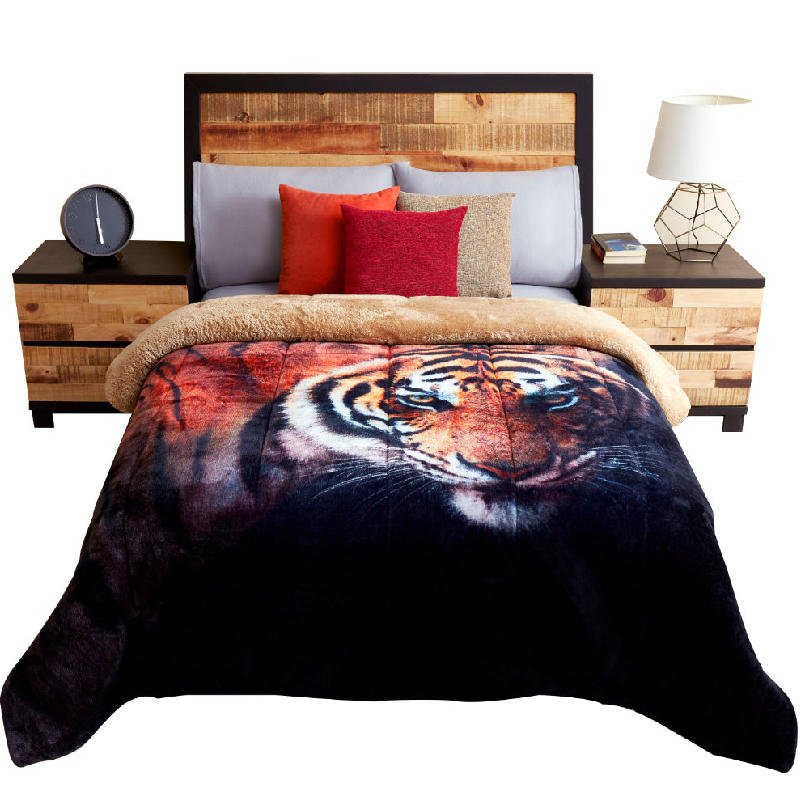Cobertor De Borrega King Size Negro Estampado Tigre Bengala Elefantito Hogar