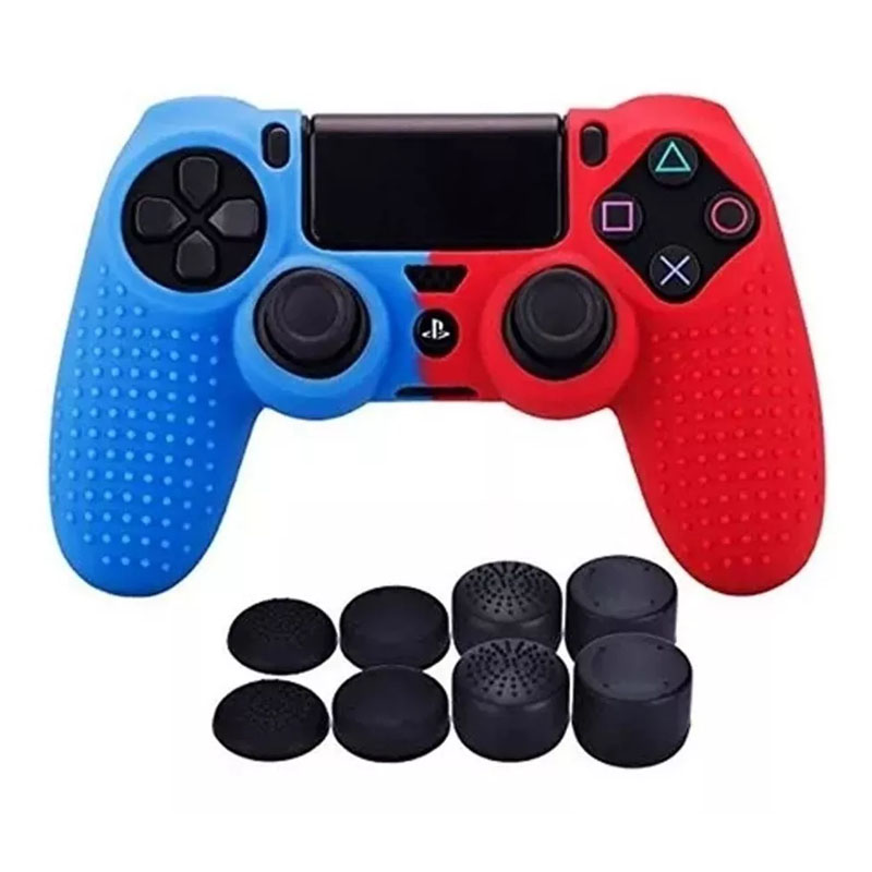 Ps4 Funda De Silicona Texturizada (Rojo Y Azul)