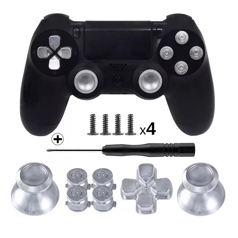 Playstation 4 Set De Botones + Desarmador + 4 Tornillos- Plata