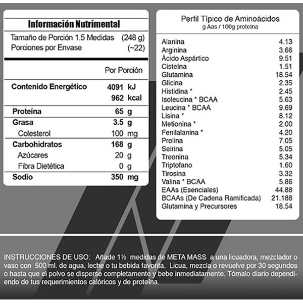 Proteina Meta Nutrition Meta Mass 12 Libras Ganador De Masa Vainilla