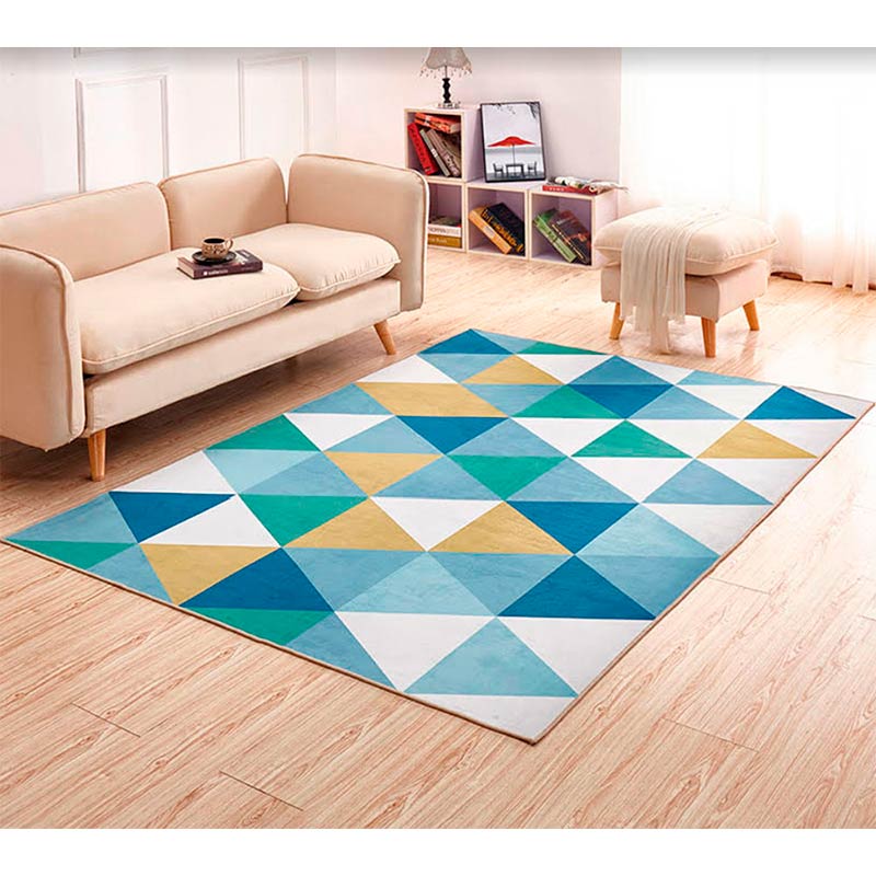 Tapete para Sala Estilo Nordico Modelo Triangulos azules 2x3M
