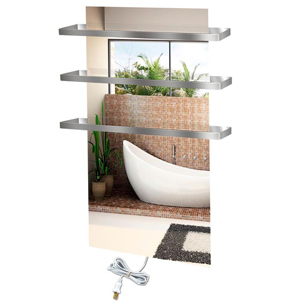 Toallero Calefactor Infrarrojo en Cristal, NewYork Wave Silver Sapphire de 550w, con 3 colgantes 40x80cm TimerFree