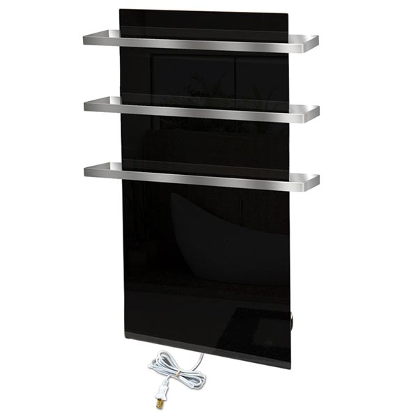 Toallero Calefactor Infrarrojo en Cristal, NewYork Wave Black Sapphire de 550w, con 3 colgantes 40x80cm TimerFree