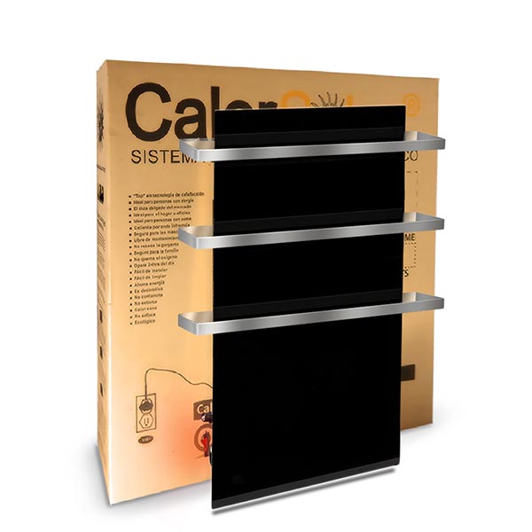 Toallero Calefactor Infrarrojo en Cristal, NewYork Wave Black Sapphire de 550w, con 3 colgantes 40x80cm TimerFree