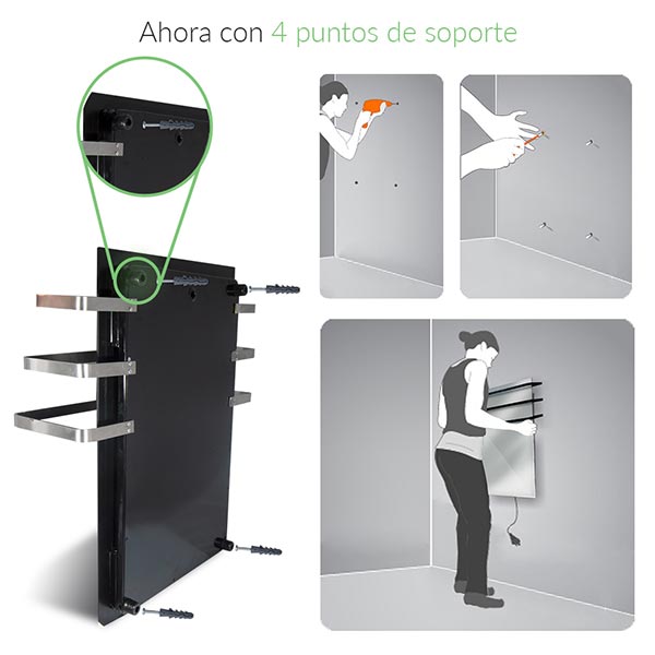 Toallero Calefactor Infrarrojo en Cristal, NewYork Wave Black Sapphire de 550w, con 3 colgantes 40x80cm TimerFree