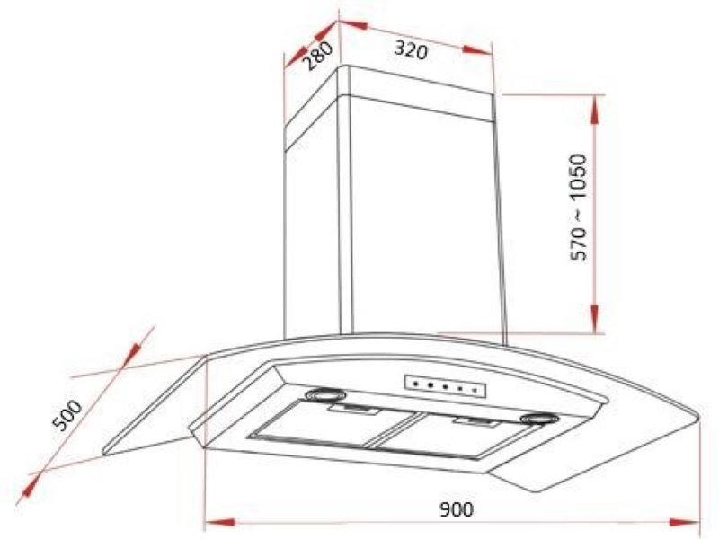 Campana Matrix 90cms Cristal Curvo Tipo Pared Control Digital