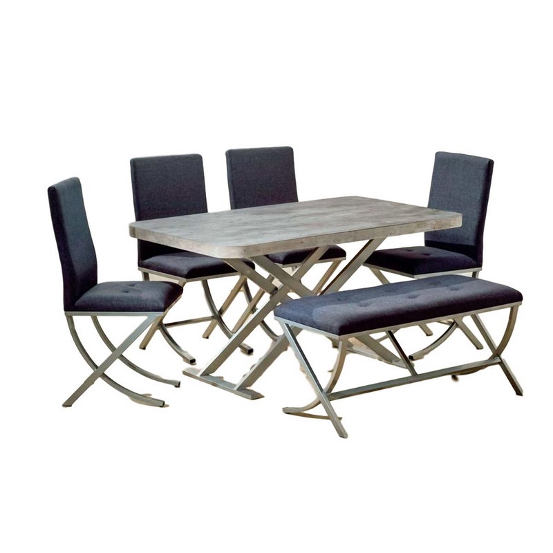 Comedor 4 Sillas y 1 Banca Rhino Gris - Kessa