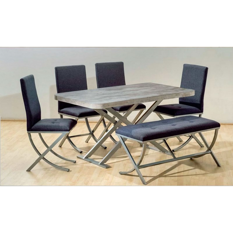 Comedor 4 Sillas y 1 Banca Rhino Gris - Kessa