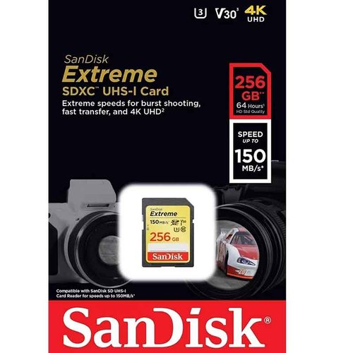 Tarjeta SD 256GB Sandisk Extreme Clase 10 U3 V30 150 MB/s SDSDXV5-256G-GNCIN 