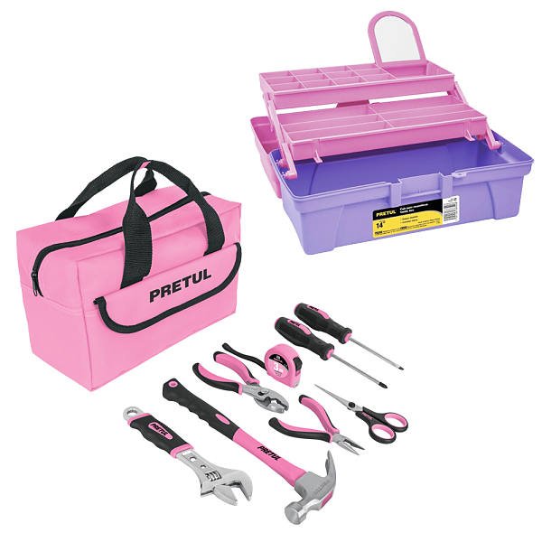 Caja y juego de herramientas de 8 pz color rosa Truper