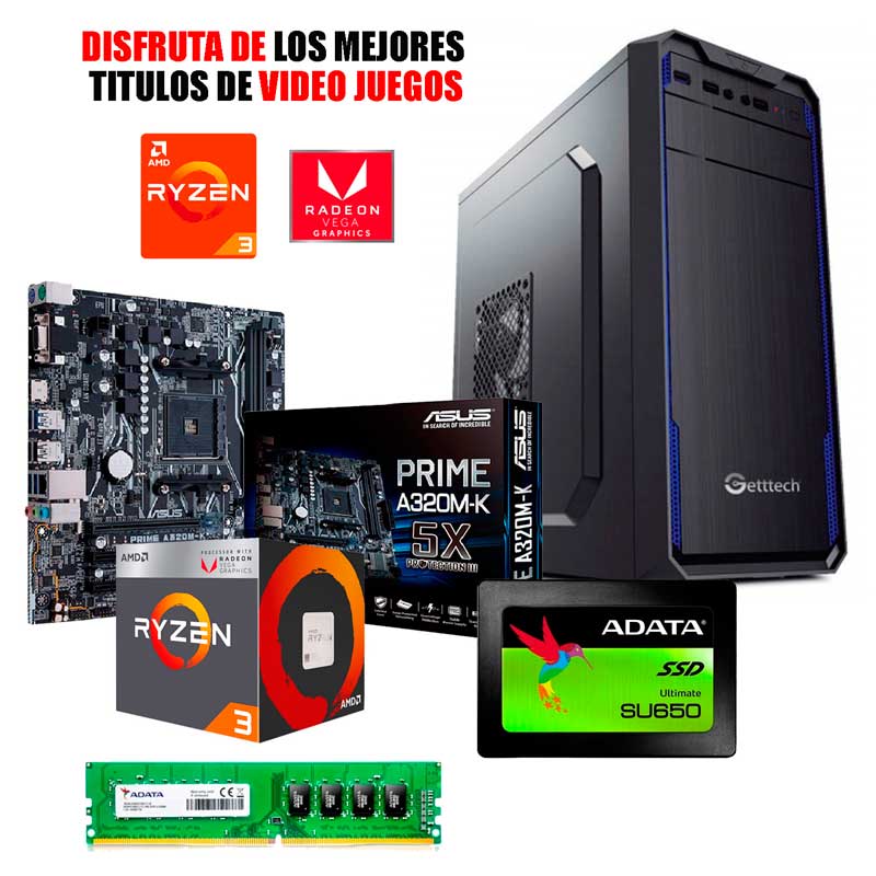 Pc Gamer Xtreme Amd Ryzen 3 3200G Ram 4gb Unidad Ssd 240gb Radeon Vega 8 Fortnite 