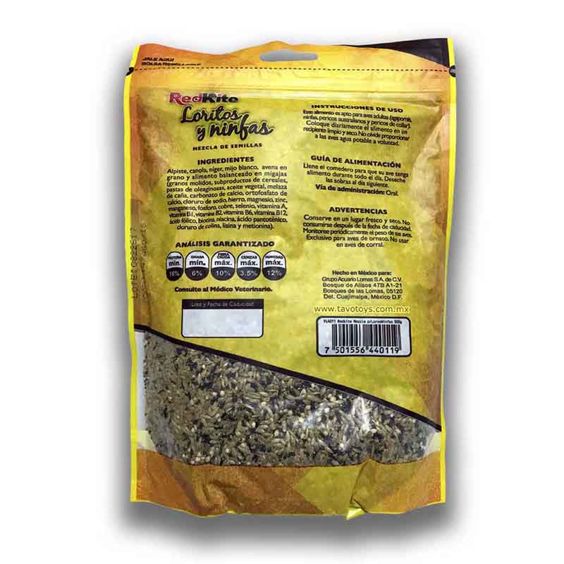 Alimento Para Aves Periquitos Del Amor Agapornis Loritos y Ninfas Redkite 500 g X 2 Pz