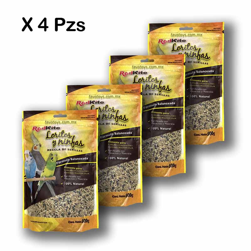 Alimento Para Aves Periquitos Del Amor Agapornis Loritos y Ninfas Redkite 500 g X 4 Pz