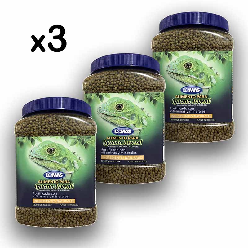 Alimento Para Iguana Verde Juvenil Sabor Platano 700 G X 3 Pz