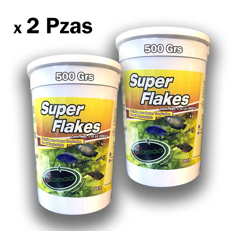 Alimento Para Peces Hojuelas Super Flakes 500 G X 2 Pz Biomaa Agua Dulce
