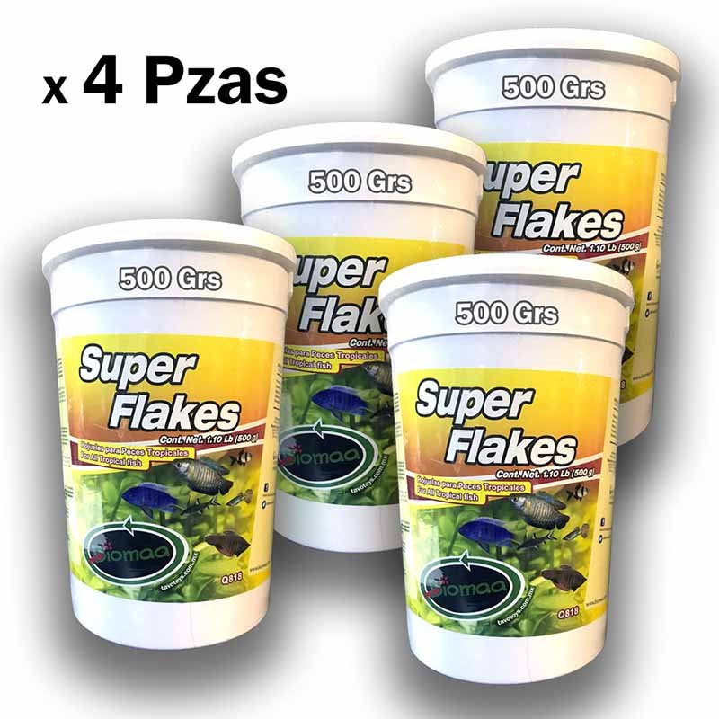 Alimento Para Peces Hojuelas Super Flakes 500 G X 4 Pz Biomaa Agua Dulce
