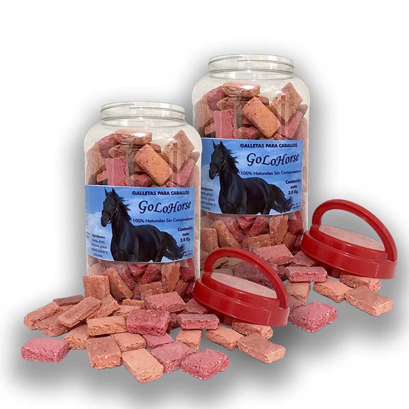 Premios Para Caballo Golohorse Sabor Manzana Bote 2 Kilos X 2 Pz Botana Galletas Caballo