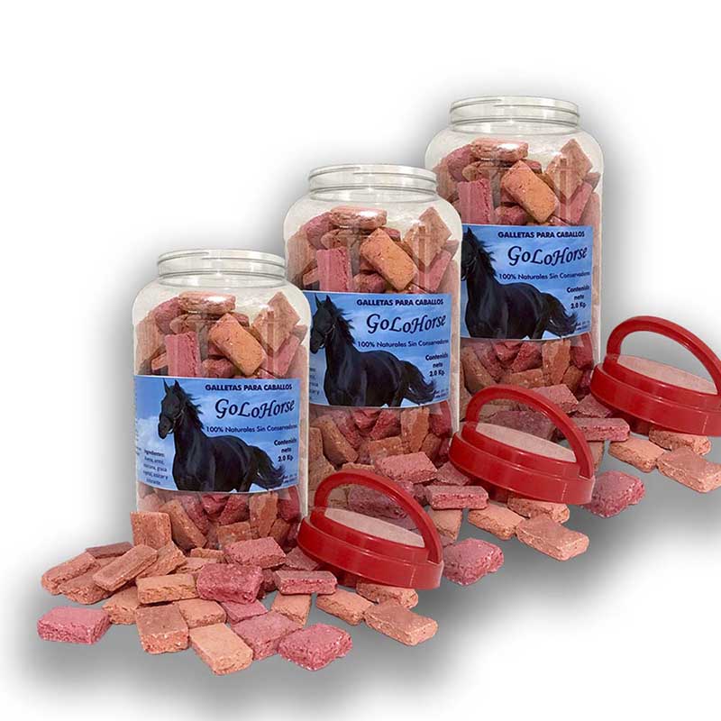 Premios Para Caballo Golohorse Sabor Manzana Bote 2 Kilos X 3 Pz Botana Galletas Caballo