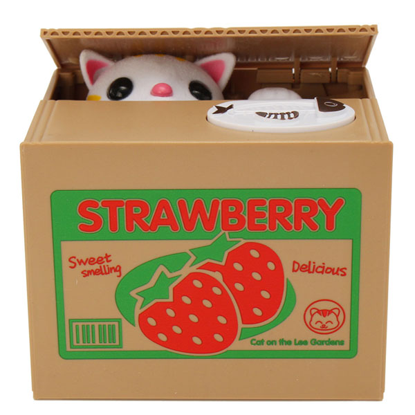 Alcancía Roba Monedas Gato con Sonido Fresas