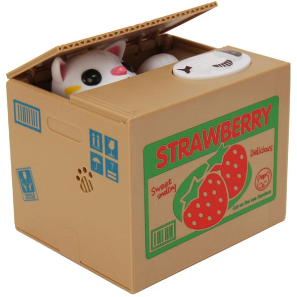 Alcancía Roba Monedas Gato con Sonido Fresas