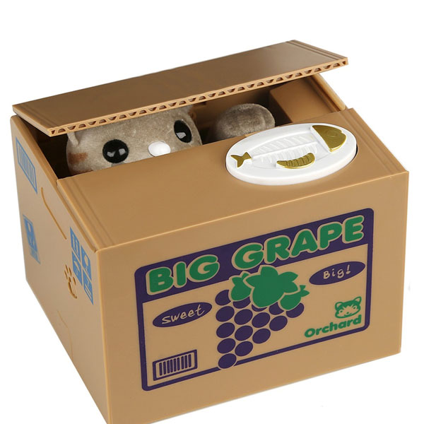 Alcancía Gato Roba Monedas Con Sonido Caja Uvas