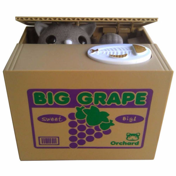 Alcancía Gato Roba Monedas Con Sonido Caja Uvas