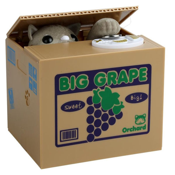 Alcancía Gato Roba Monedas Con Sonido Caja Uvas